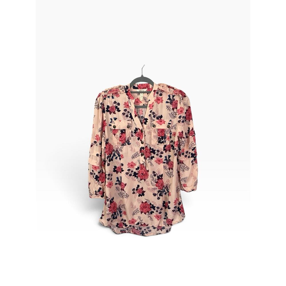 Matilda Jane Livery Millie Blouse Size S Peach Floral Henley Popover Top Boho - Picture 4 of 13